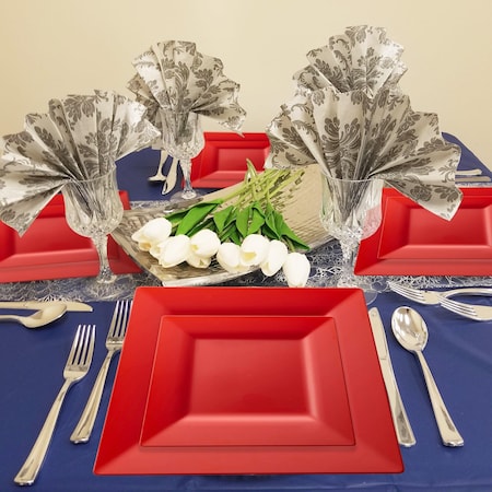 Smarty Had A Party Red Square Plastic Plates Dinnerware Value Set (120 Dinner Plates + 120 Salad Plates), 240PK 6979VP-CASE