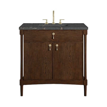 James Martin Vanities Kinnsden 36" Single Vanity, Sable Oak w/ 3 CM Parisien Bleu Silestone Top D680-V36-SBK-3PBL