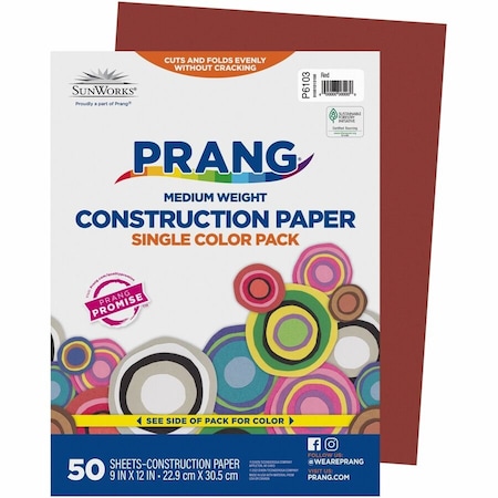 Sunworks Construction Paper, Red, 50PK PAC6103
