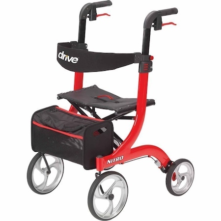 Drive Medical Drive Nitro 4 Wheel Rollator, Red, Adjustable Height/Folding, Aluminum Frame RTL10266