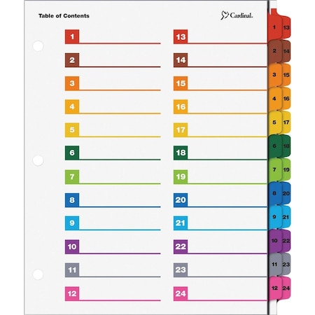 Cardinal Brands Cardinal OneStep Printable T.O.C. Divider, 8.5"x11", 24 Tabs, Multicolor/Multicolor 60960