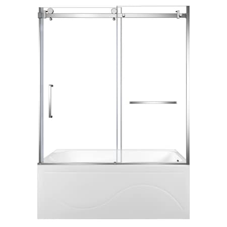 Kingston Brass 60" Acrylic Anti-Skid Alcove Right-Hand Drain Tub with Left Sliding Tub Door, White/Polished Chrome KVTAP603216R1