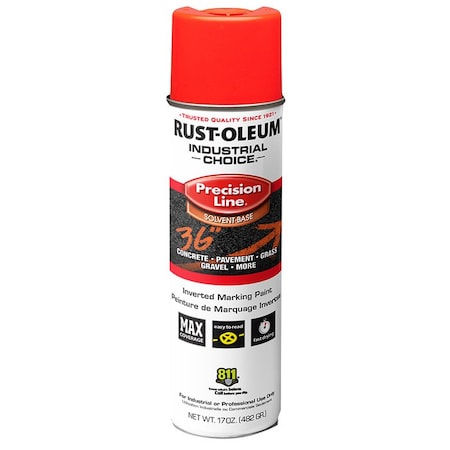 Industrial Choice 17 Oz. Rust-Oleum Fluore. Red-Orange M1600 System SB Precision Line Marking Paint 203028V