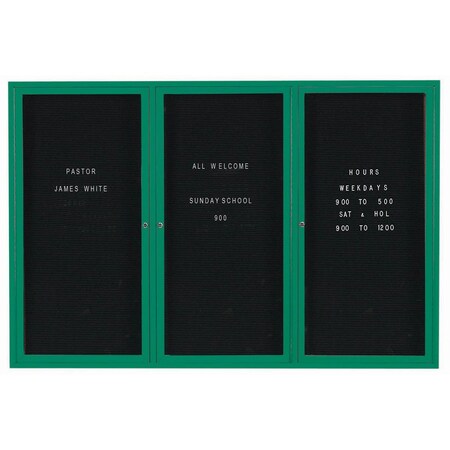 Aarco Enclosed Letter Board Directory w/ Powder Coated Green Aluminum Frame, 48''Hx72''W, 3 Doors ADC4872-3G