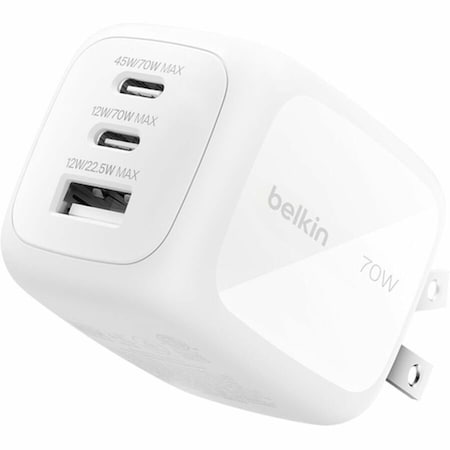 Belkin 70W 3PORT WALL CHAR (BUILT-IN US PLUG) WCH018DQWH