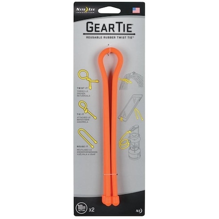 Nite Ize Gear Tie, 18 in L, Orange, Rubber, Wire GT18-31-2R3