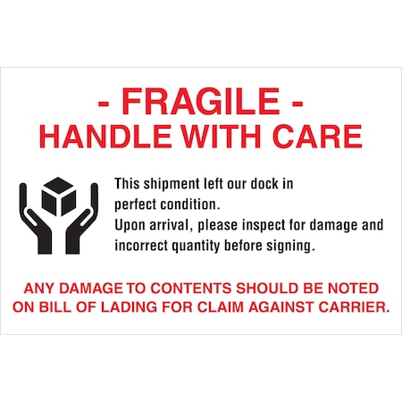 Bubblefast 4 x 6'' - Fragile - Handle With Care Labels BFDL3191