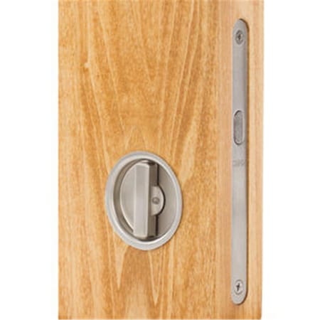 Implementos 2 in. Backset Sliding Pocket Door Mortise Lock with Round Trim, Satin Stainless Steel 2155540