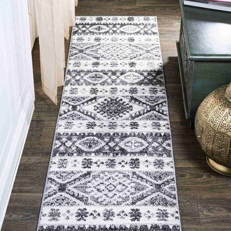 Jonathan Y Sura Modern Kilim Geometric Gray/Anthracite 2 ft. x 8 ft. Runner Rug MOH500A-28