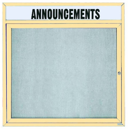 Aarco Illuminated Outdoor Enclosed Bulletin Board w/ Al Frame Header, Powder Coated Ivory, 36''Hx36''W ODCC3636RHIIV