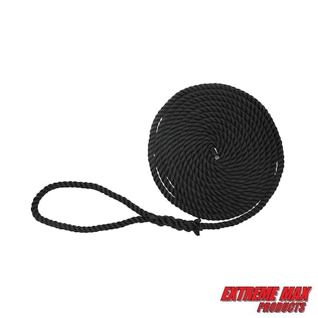Extreme Max Extreme Max 3006.2858 BoatTector Twisted Nylon Dock Line - 1/2" x 25', Black 3006.2858
