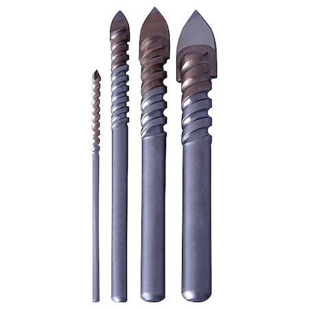 Cle-Line 4PC 1/8, 1/4, 3/8, 1/2 HSS Carbide-Tipped Glass and Tile Drill Cle-Line 1822 Bright RHS/RHC C21148