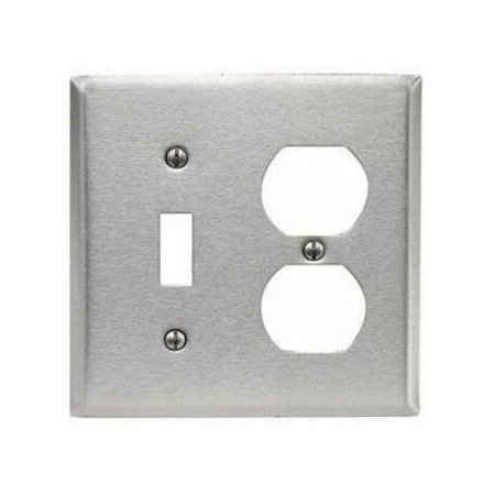 Leviton Combination Wallplate, Oversized, Gang 2, Brushed Stainless Steel 84105-40