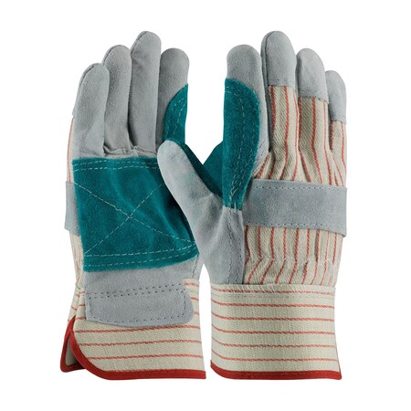 Pip Industry Grade Split Cowhide Leather Double Palm Glove w/Fabric Back, Rubberized Safety Cuff, 12PK 85-7512J/XXL