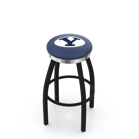 Holland Bar Stool Co 36" Blk Wrinkle Brigham Young Swivel Bar Stool, Chrome Ring L8B2C36BrigYn