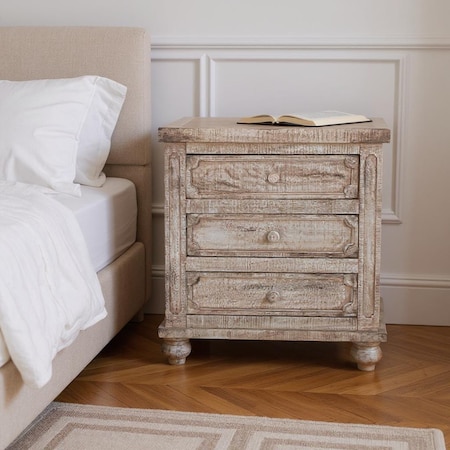 Homeroots 31" Brown Solid Wood Three Drawer Nightstand 527070