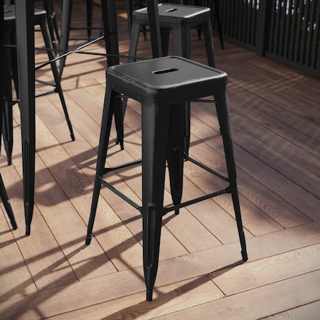 Flash Furniture 4PK 30"H Backless Distressed Black Metal Barstool 4-ET-BT3503-30-BK-GG
