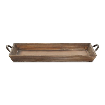 Homeroots 19in Brown Wood Handmade Serving Tray With Handles 399625