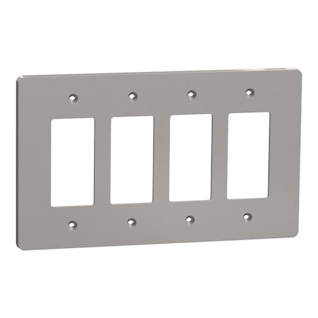 Square D Cover Frame, X Series, 4 Gangs, Gray, Number of Gangs: 4 Plastic, Matte Finish, Gray SQWS141004GY