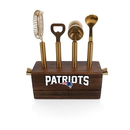 Picnic Time Family Of Brands NFL New England Patriots Sidecar 5-Piece Bar Tool Set, (Acacia Wood) 672-05-508-197-2