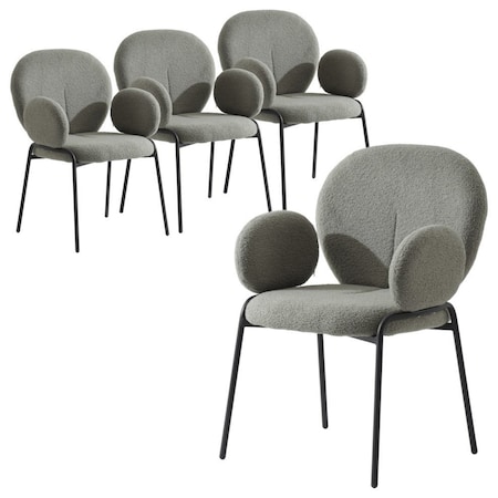 Leisuremod Celestial Boucle Dining Arm Chair, Black Iron Frame with Green Fabric, 4PK CCABL-23G4