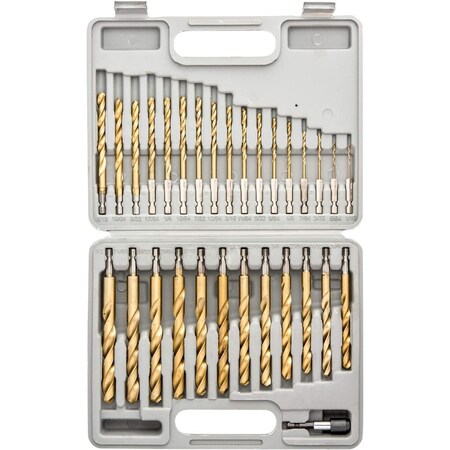 Tooluxe Hex Shank Drill Bit Set, 30 Piece, Titanium Coated Metal Bits, 1/16 in - 0.5 in Size 10055L