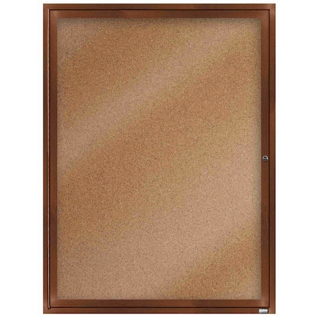 Aarco Enclosed Natural Pebble Grain Cork Bulletin Board w/ Walnut Wood Look Finish Al Frame, 48''Hx36''W DCCWW4836R