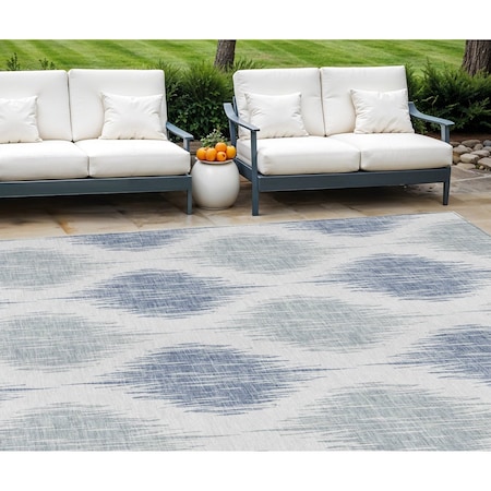 Homeroots 9' X 12' Sky Blue Ivory And Denim Blue Ikat Washable Indoor Outdoor Area Rug 589126
