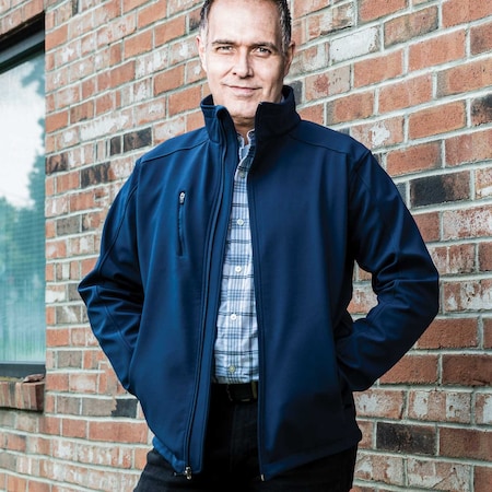 Game Workwear Men's Softshell jacket, 100% Polyester Woven Shell, Front Zip-through collar with Chin Guard, Black 7750