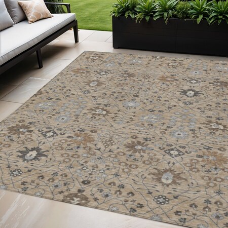 Homeroots 5' X 8' Taupe Brown And Gray Oriental Washable Indoor Outdoor Area Rug 598083