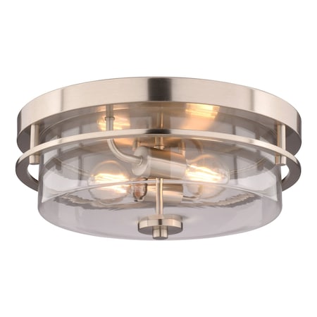 Vaxcel Grace 2-Light Flush Mount Ceiling Light, Satin Nickel, Clear Glass, 14.75-In. C0379