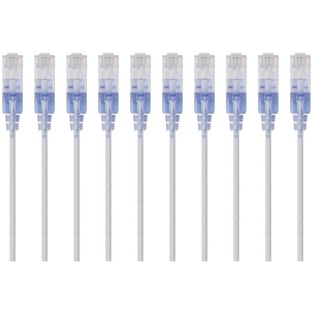 Monoprice Slim Cat6A Cable, PK10, 1 ft.White 15152