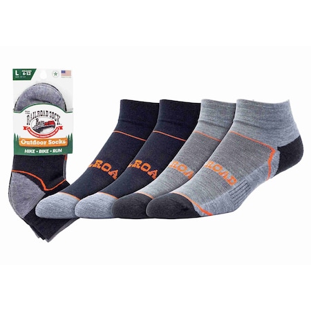 Railroad Sock Mens Outdoor Quarter Socks, Wool/Nylon/Spandex, Grey/Orange, 6-12 M, 2 PK OD211QUO