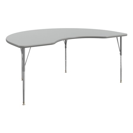 Flash Furniture Wren 72 in x 48 in Kidney Adjustable Height Activity Table, Thermal Laminate Top, Standard Legs, Gray XU-A4872-KIDNY-GRY-T-A-GG