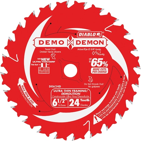 Diablo Demo Demon 6-1/2'' 24-Tooth Ultra Thin Framing/Demolition Circular Saw Blade D0624DA