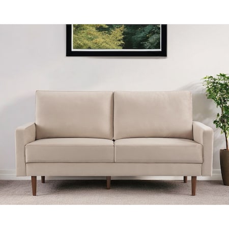 Homeroots 69" Beige Velvet Sofa With Dark Brown Legs 543717