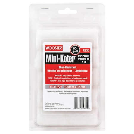 Wooster Paint Roller Cover, 1/4" dia. Core, PK10 R130-4