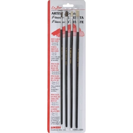 Linzer Artist Paint Brush Set, Wood Handle, 4/CD, 4PK A444