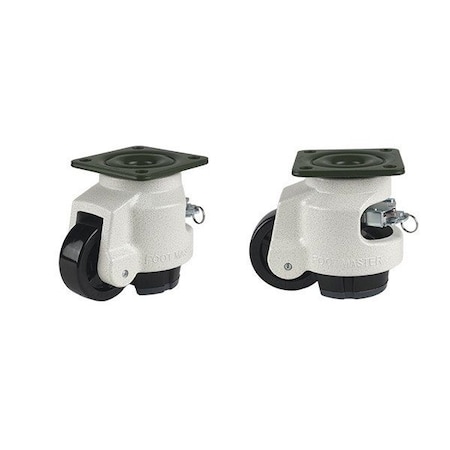 Foot Master Leveling Caster, Rachet , 75mm Nylon Wheel, 95x95mm Plate, Swivel, 750kg Cap, NBR Foot Pad, Ivory GDR-100-F-NYN