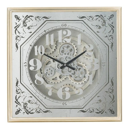 Homeroots 24" Square Gold and Silver Wood and Mirror Exposed Gear Wall Clock 485984