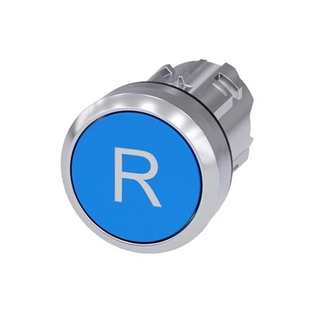 Siemens Pushbutton, 22 mm, round, metal, shiny, blue, inscription: R 3SU1050-0AB50-0AR0