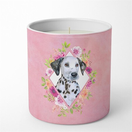 Carolines Treasures 10 oz Dalmatian Puppy Pink Flowers Decorative Soy Candle CK4136CDL