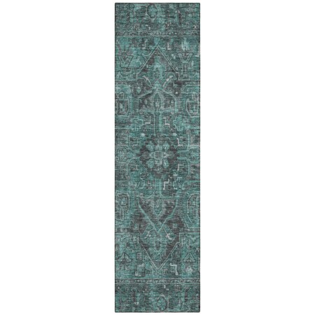 Homeroots 8' Runner Turquoise Oriental Washable Non Skid Indoor Outdoor Runner Rug 563845