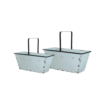 Homeroots Set of Two Robins Egg Blue And Black Metal Cube or Bins, 2PK 636143