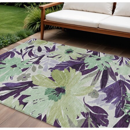 Homeroots 8' X 10' Purple And Lavender Floral Washable Indoor Outdoor Area Rug 610995