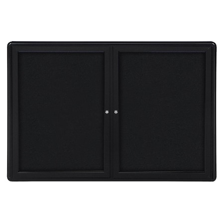 Ghent Ovation 2 Door Enclosed Fabric Bulletin Board, Black Frame, 3'H x 5'W, Black OVK4-F95