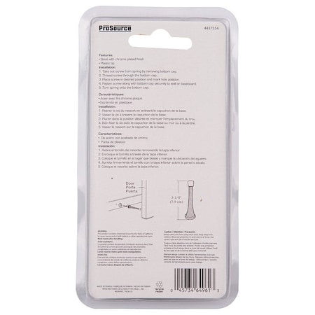 Prosource Heavy-Duty Spring, 15/16 in Dia Base, 3-1/8 in Projection, Plastic & Steel, Chrome Plated H62-B042C-PS