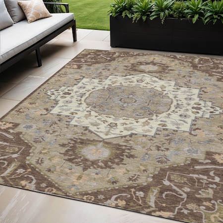 Homeroots 5' X 8' Chocolate Beige And Gray Oriental Washable Indoor Outdoor Area Rug 596621