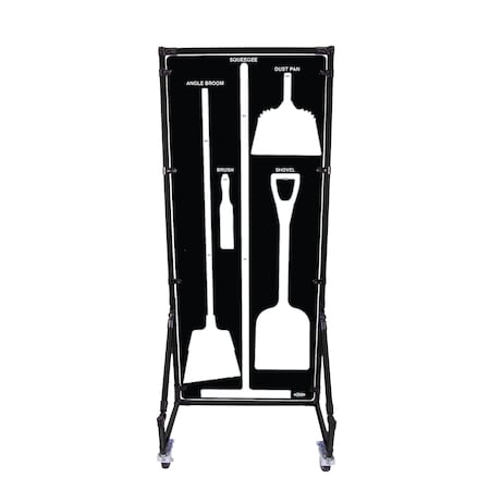 5S Supplies Housekeeping Shadow Board Broom Station V5, Black / White Shadows, Kit, No Text HSB-V5-BLACK/WHITE-KIT-NO TEXT