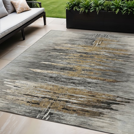 Homeroots 5' X 8' Gray Charcoal And Silver Abstract Washable Indoor Outdoor Area Rug 587651